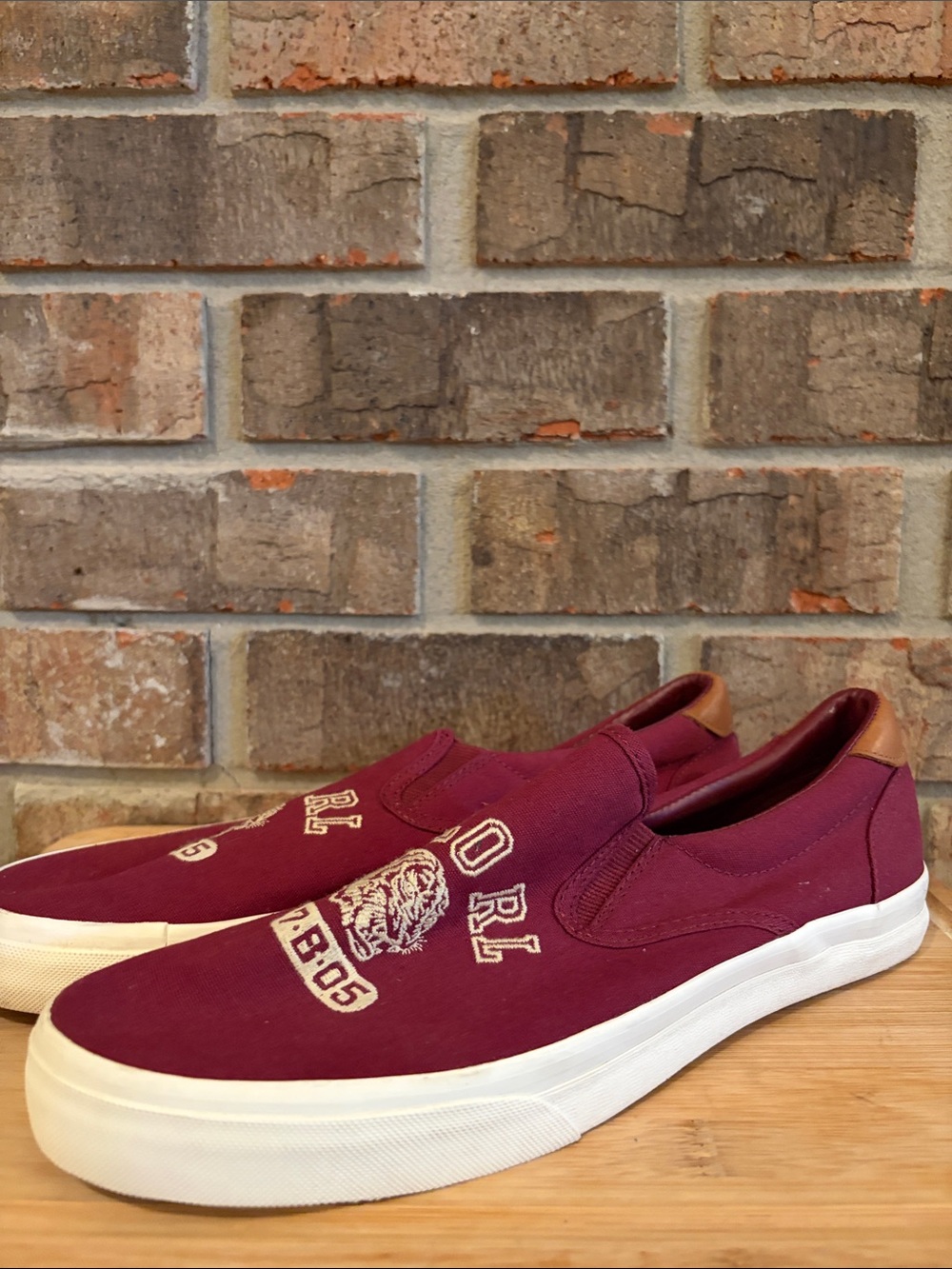 Polo by Ralph Lauren Burgundy Slip-On Canvas Loafers with White Sole